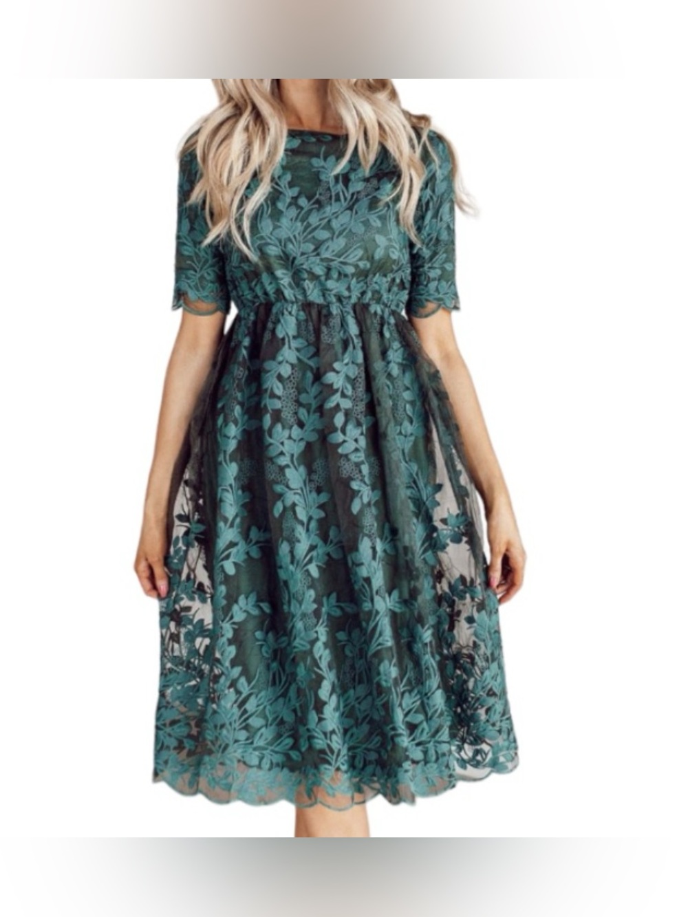 JESSAKAE Eve‎ Wintergreen Dress Floral embroidered midi forest green size small